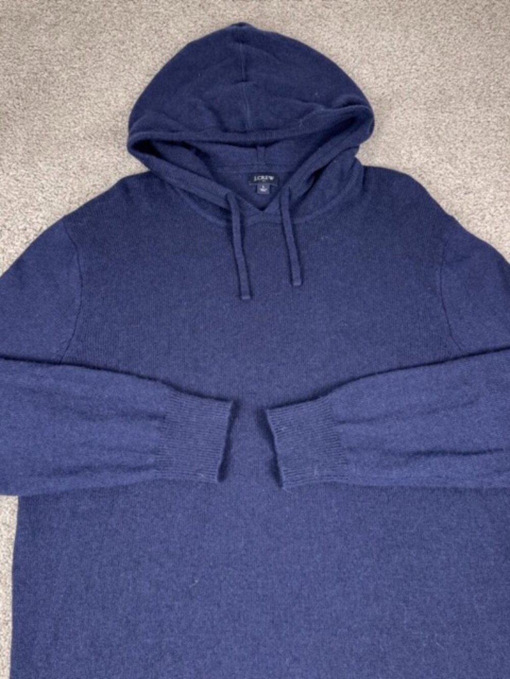 J.Crew Men's Deep Navy Lambswool Blend Knit Hoodie Sweater BK733 Size Large